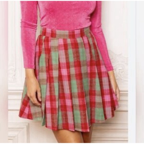 Ivy City Dresses & Skirts - Marren Skirt Rosewood Tartan Plaid By Ivy City NWT Wool Lined‎ Mini Red Pink XS